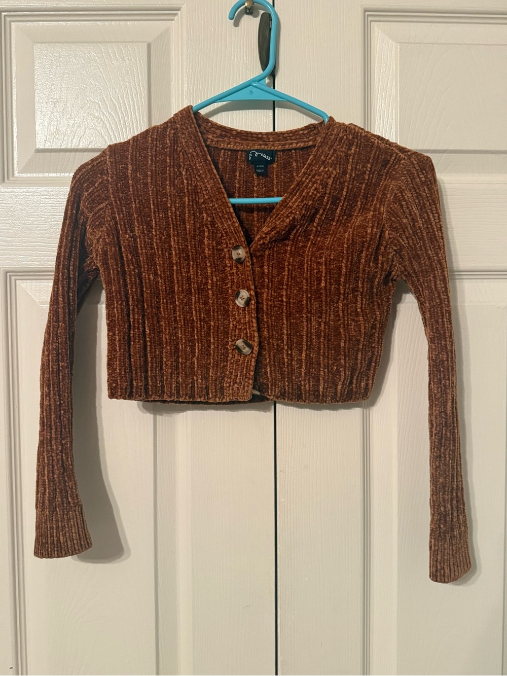 art class Ribbed Chenille Cropped Cardigan - Brown
